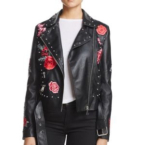 MOTO JACKET - BLACK/ red/pink florals
